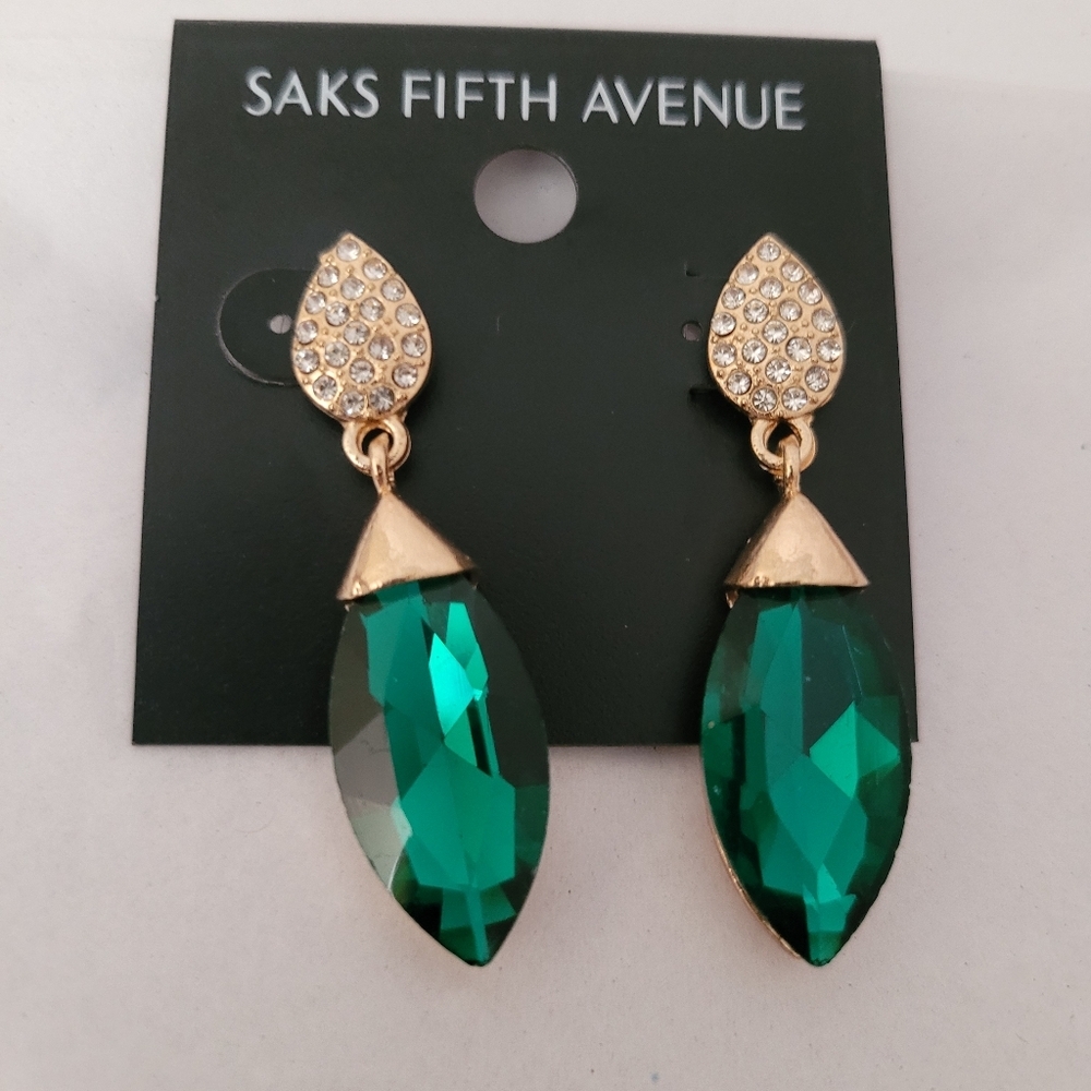 Saks Fifth Avenue Emerald Green Dangle Earrings - Prom, Homecoming, Formal
